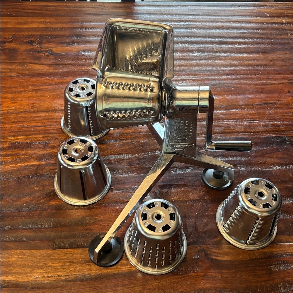 Saladmaster Hand Crank manual Food Processor With 5 pc Grater Slicer Shredder